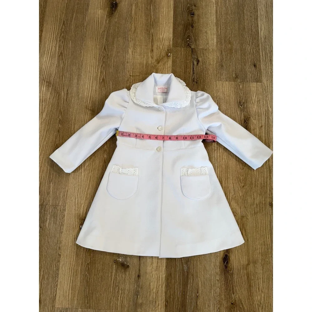 Eyelet Lace Trim Dress Coat Kids Sz 4 White A-Line Formal Outerwear Handmade
